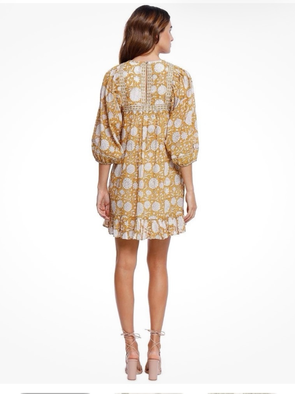 Cleobella Magdalena Mustard Yellow Floral Tassel Boho Dress - Picture 4 of 6